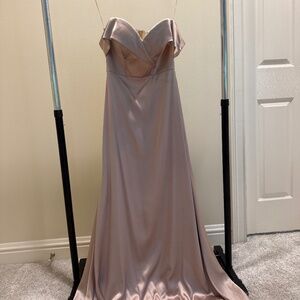 Bridesmaid Dress | Bardot Satin Dress | Gold Champagne